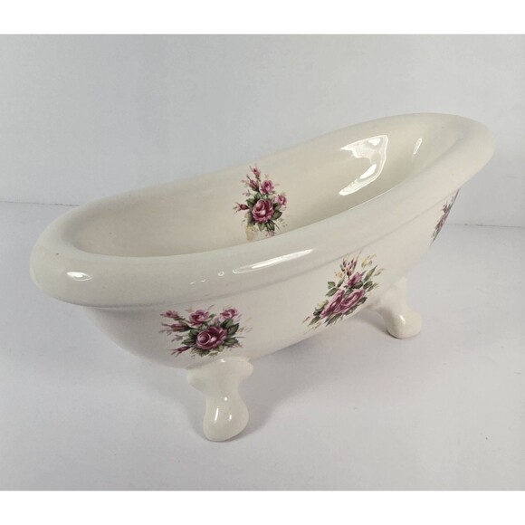 Vintage VB Athena Claw Foot Tub Roses Soap Dish Porcelain 9" Bathroom Decor USA - Picture 5 of 10